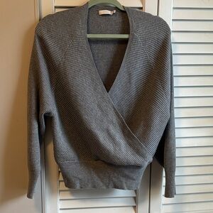 Lush Textured Charcoal Faux-wrap Sweater
